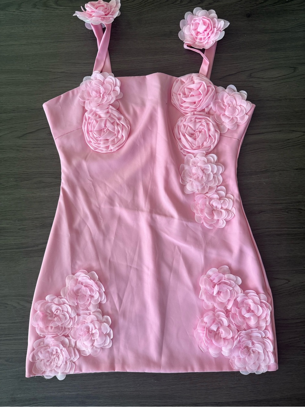 Pink Floral Appliqué Mini Dress - Picture 2 of 3